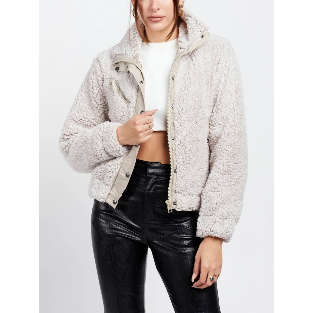 BLANK NYC Teddy Jacket "Angel Eyes" Faux Sherpa Sz Medium NWOT Fleece Fuzzy Grey